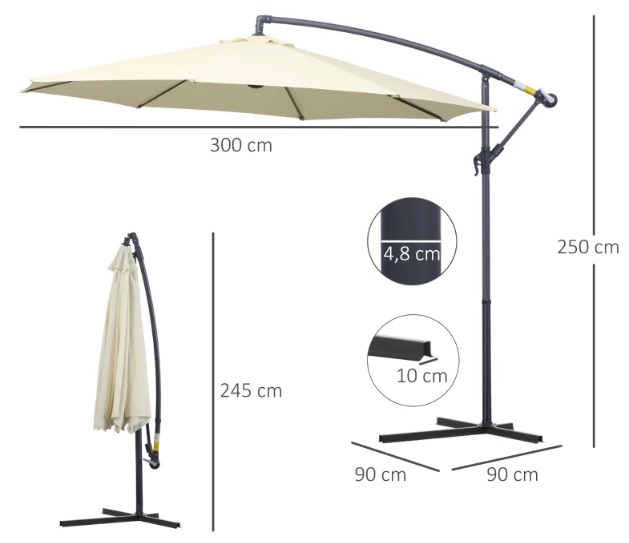 Jumi OP-142964 Slunečník s boční nohou průměr 300 cm bílý